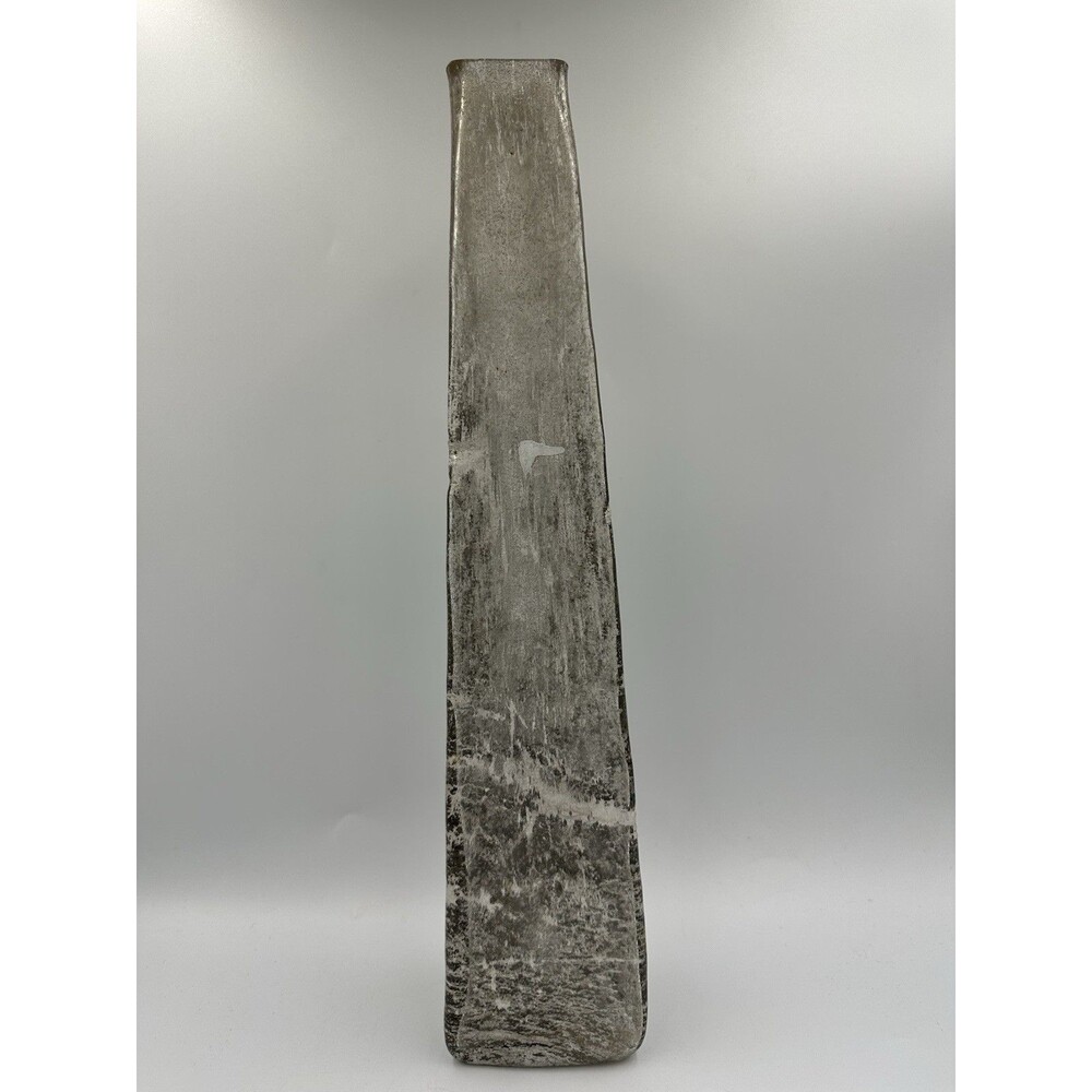 Modern Frosted Art Glass Vase Triangular Obelisk Silver Gray Made In India 15.5”